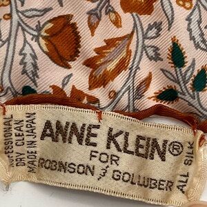 VTG Anne Klein silk scarf square maze themed signed with logo. Flaw